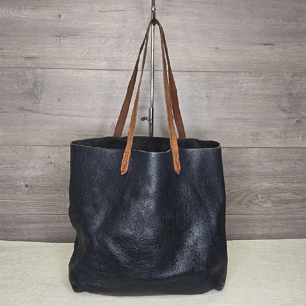 Madewell Black Tote with Brown Straps